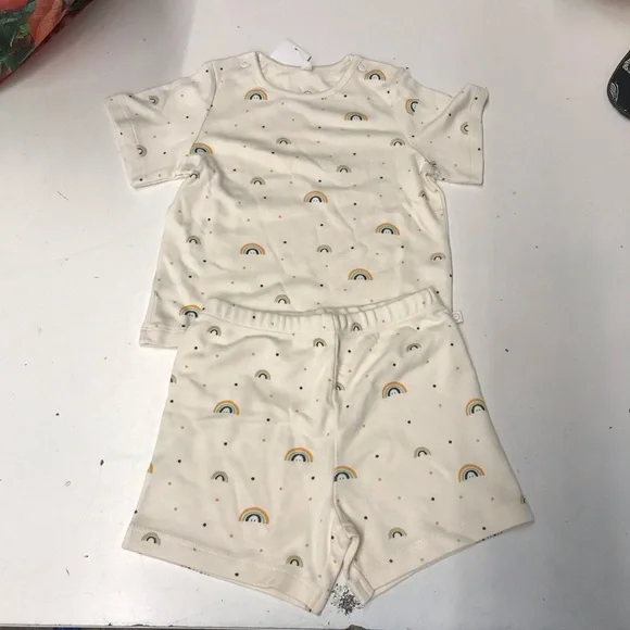Baby Mori 2pc short set pajamas, organic cotton bamboo, rainbow - Picture 1 of 8
